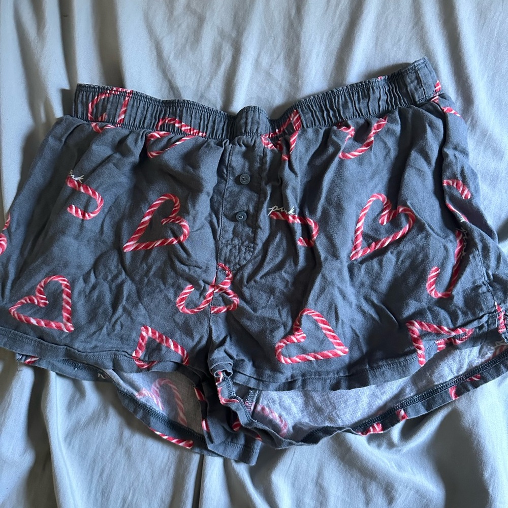PINK Victoria's Secret Gray Shorts with Pink Heart Pattern